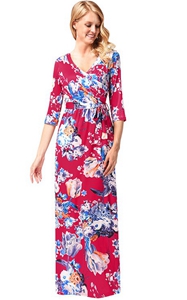 SZ60136-1 Floral Print Long Dress Short Sleeve Empire Flower Maxi Dresses